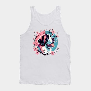 St Bernard Basks in Spring's Cherry Blossoms Tank Top